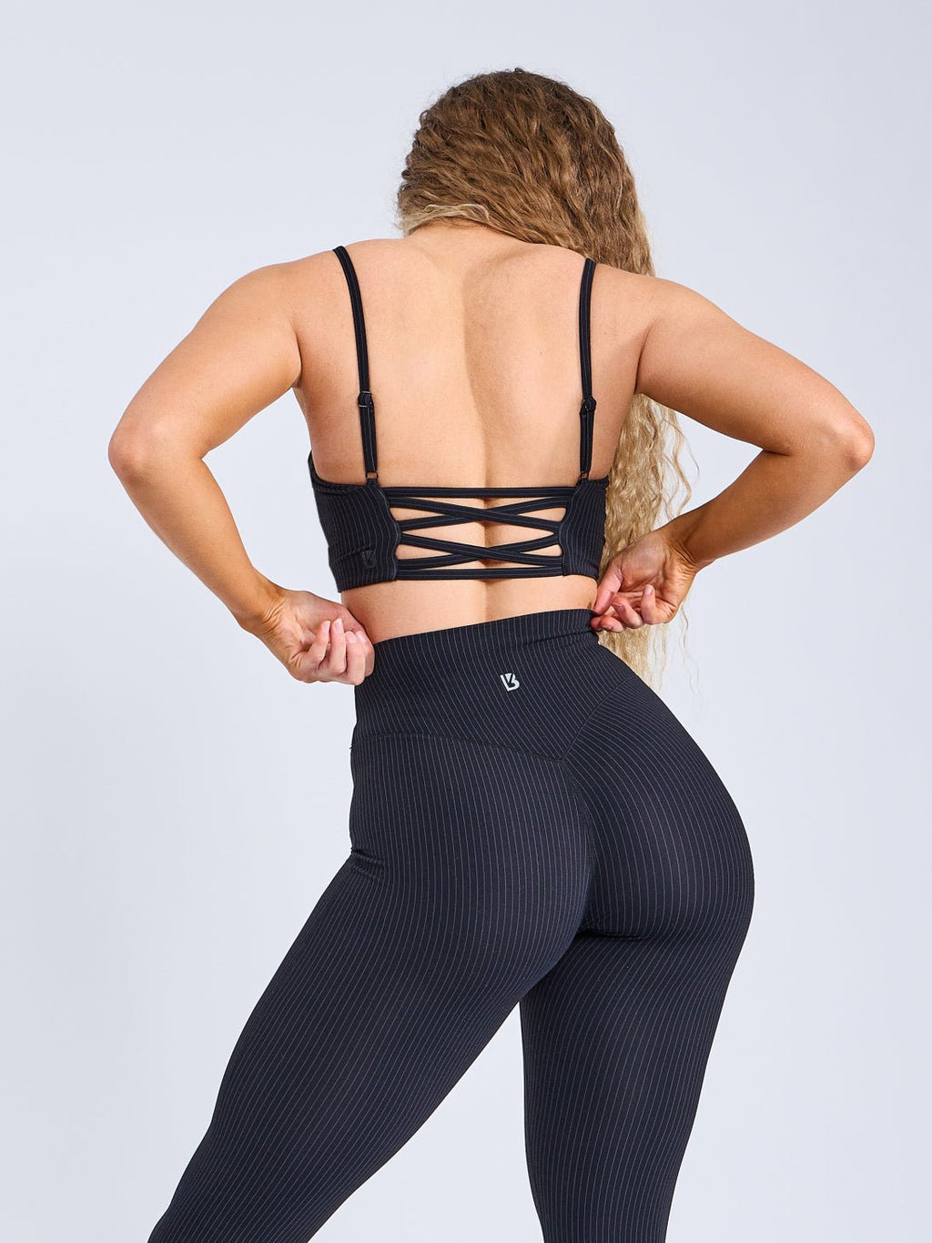 Ivy Wrap Sports Bra - Black Pinstripe