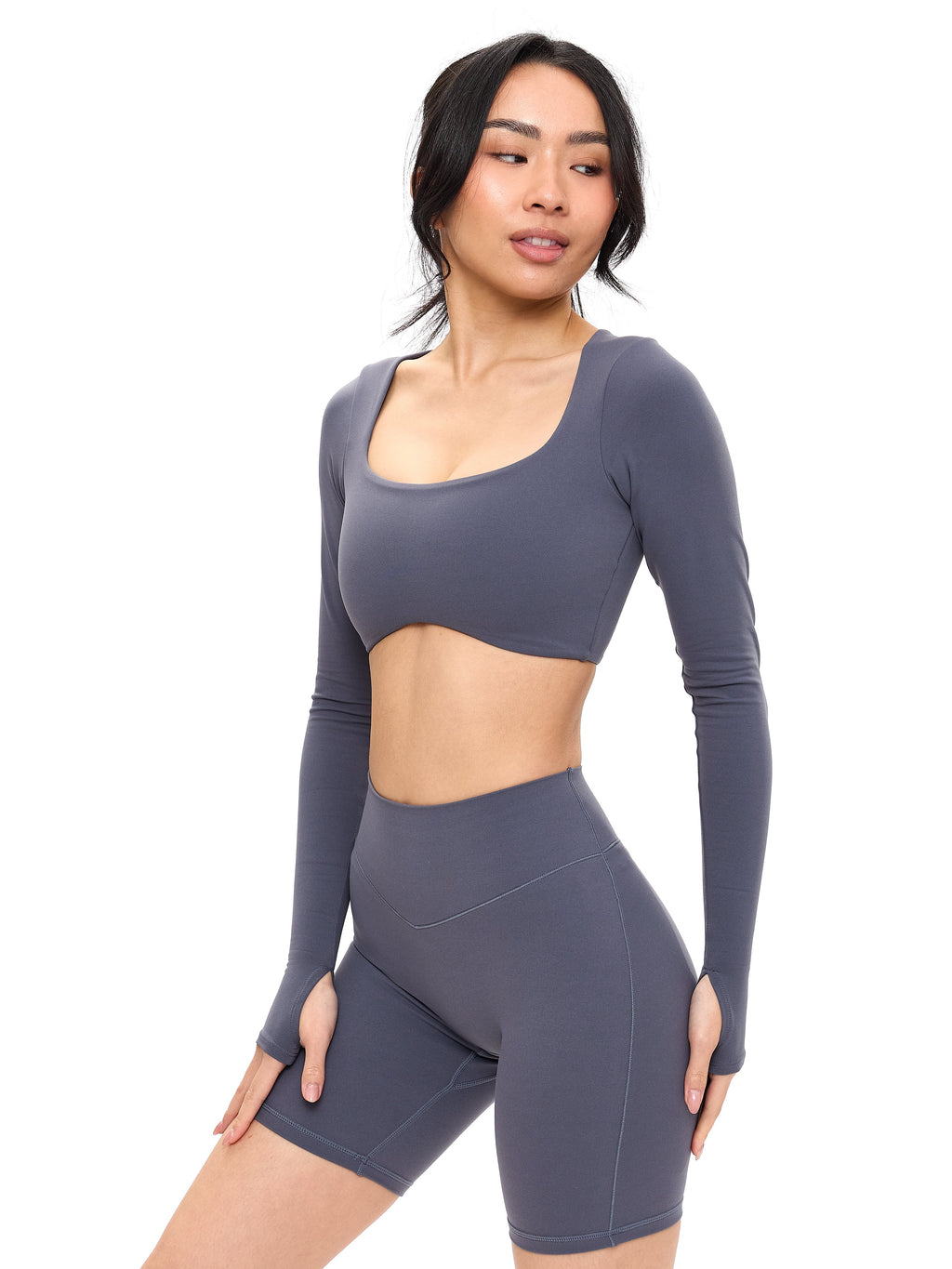 Long Sleeve Curve Crop - Blue Steel