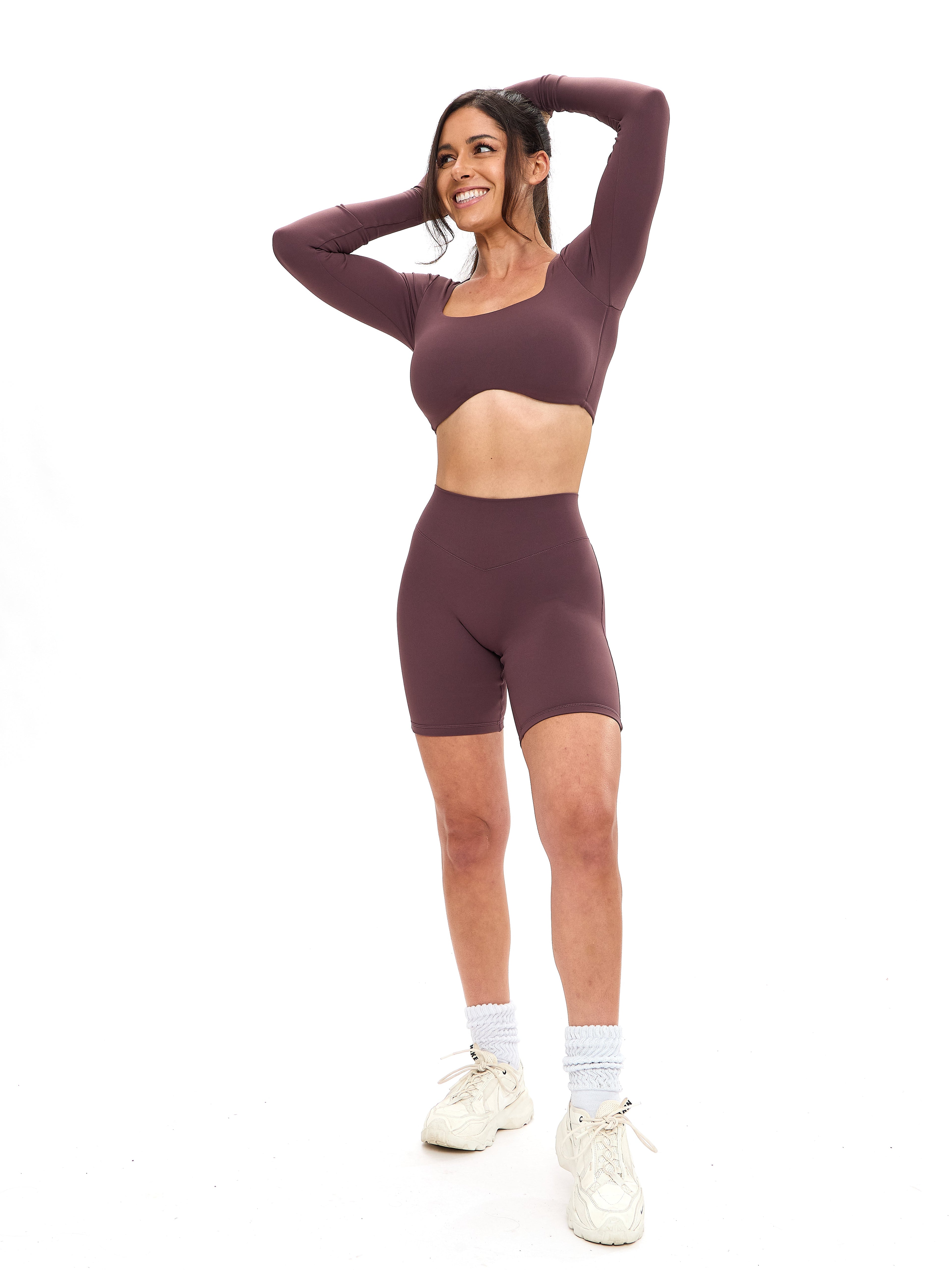 Long Sleeve Curve Crop - Smoked Cherry