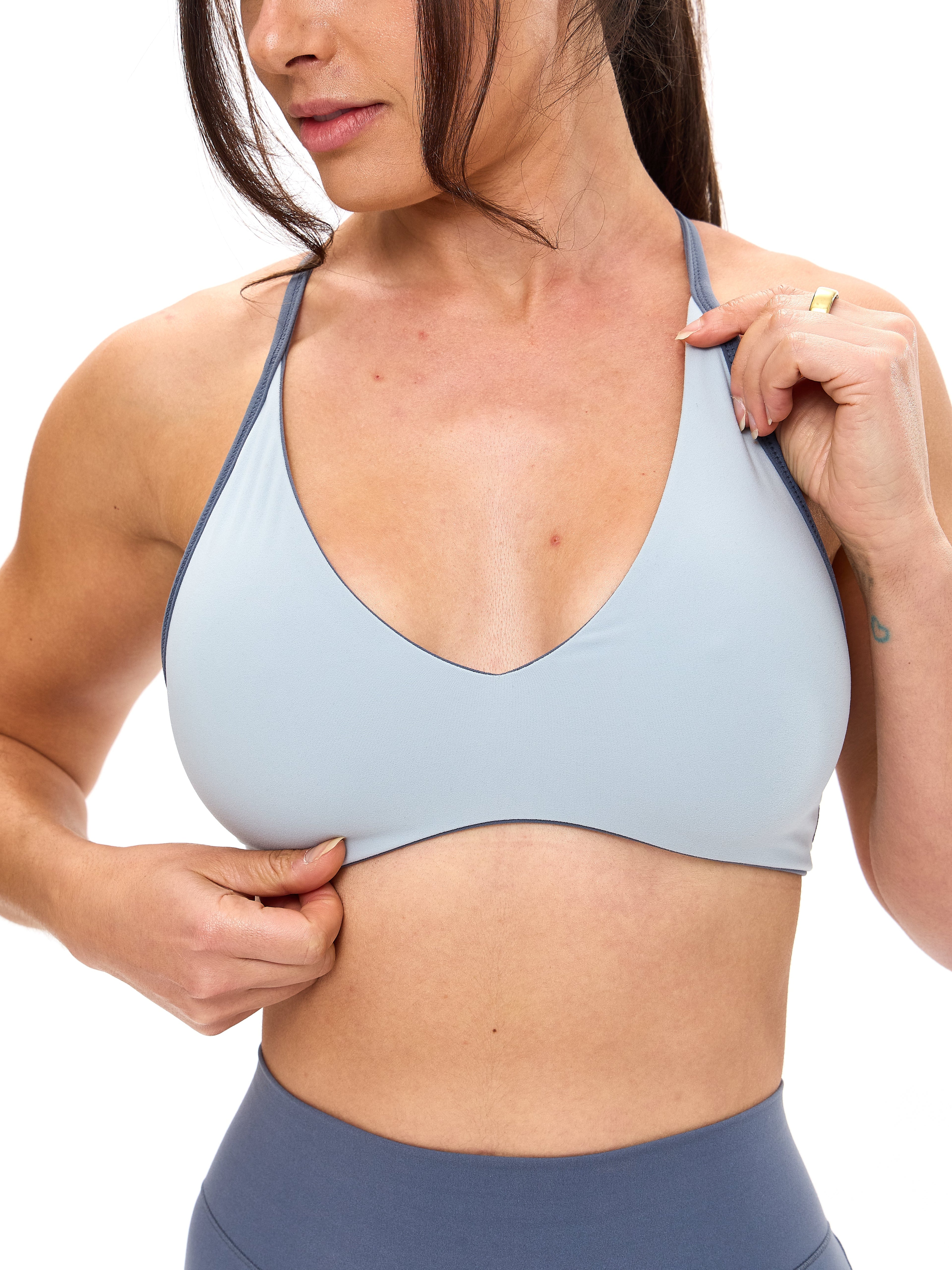 Girlfriend Reversible Sports Bra - Barista Blue and Moody Blue