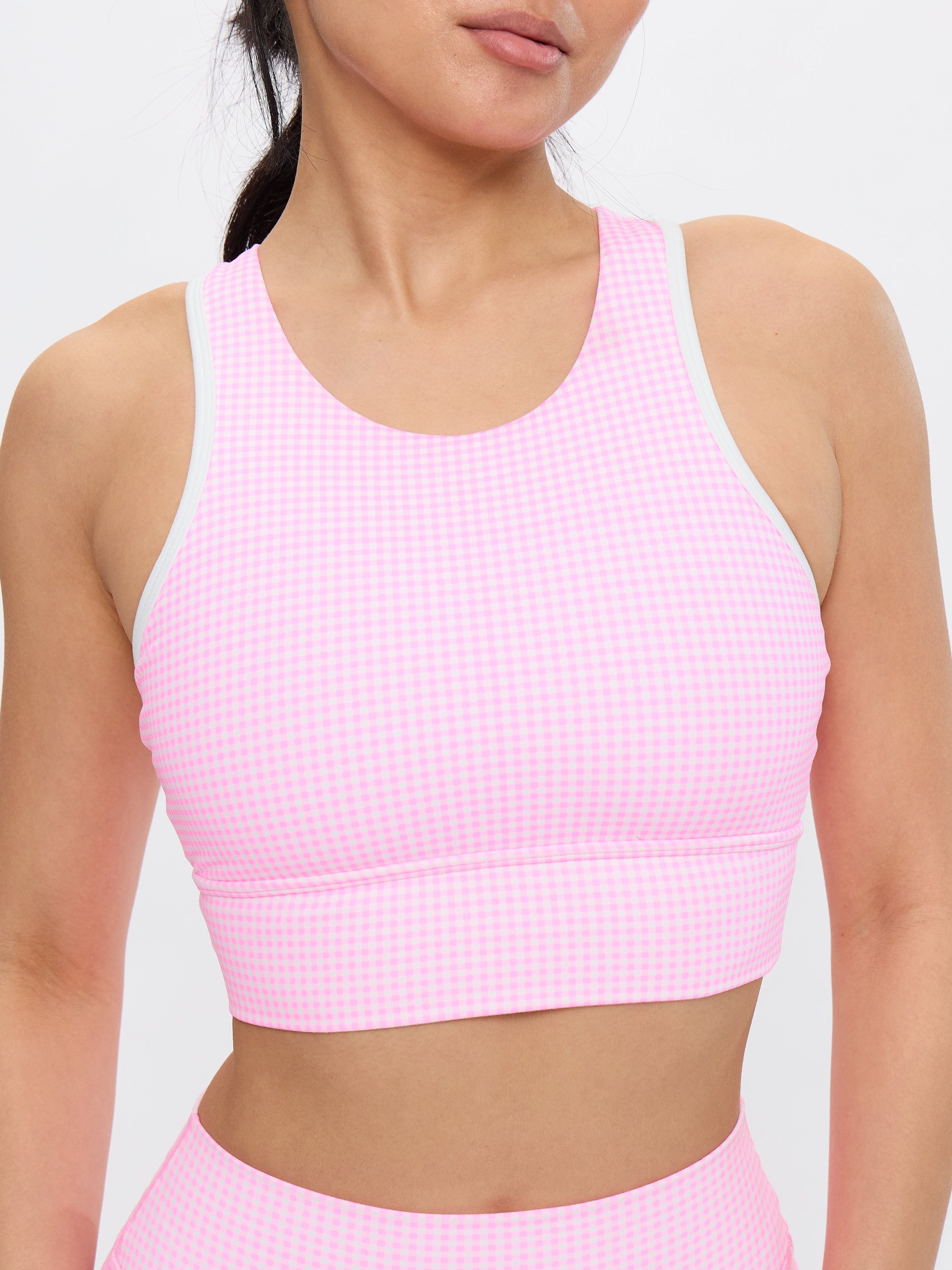 Geo Sports Bra - Pink Gingham