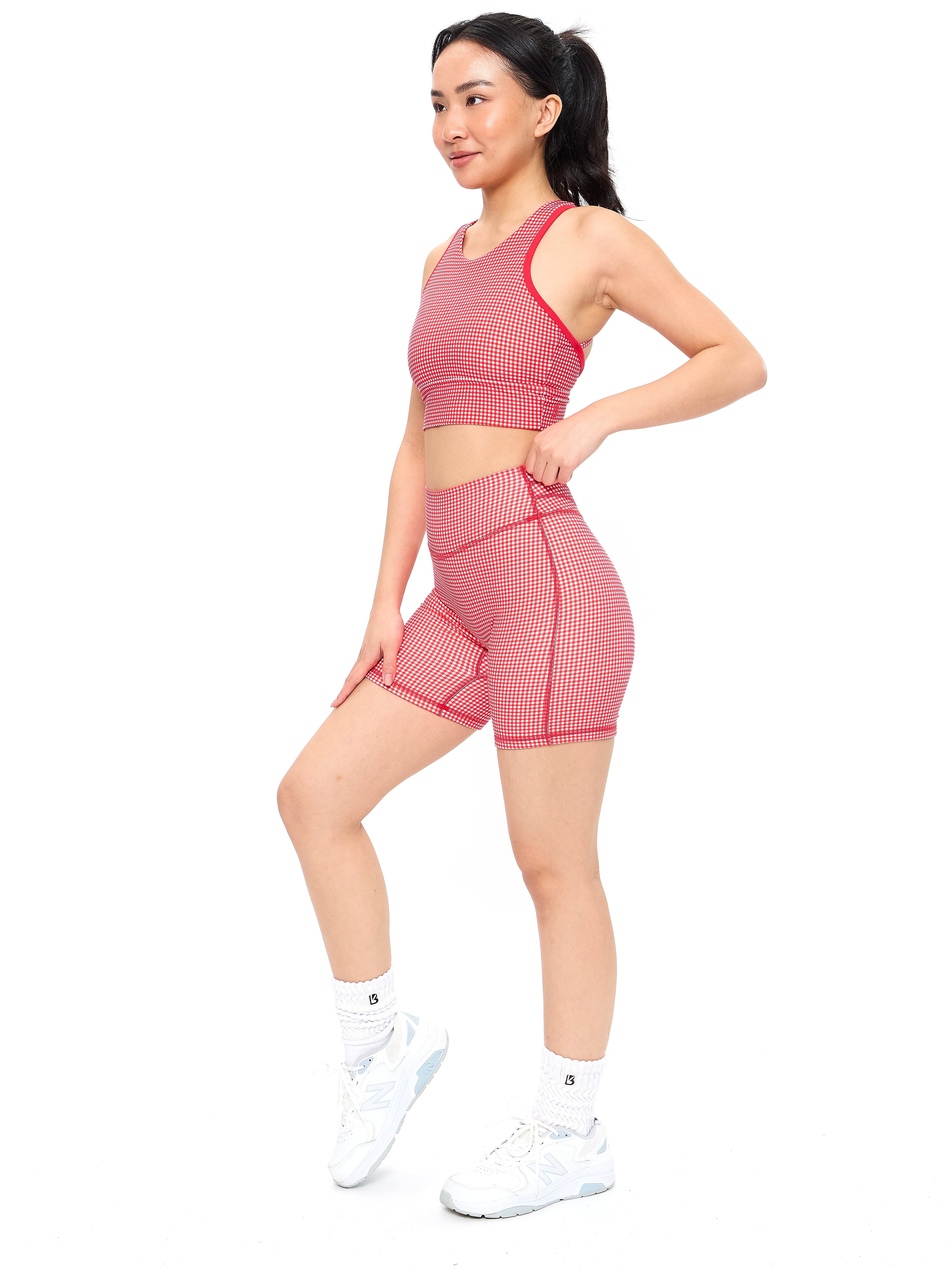 Geo Sports Bra - Red Gingham