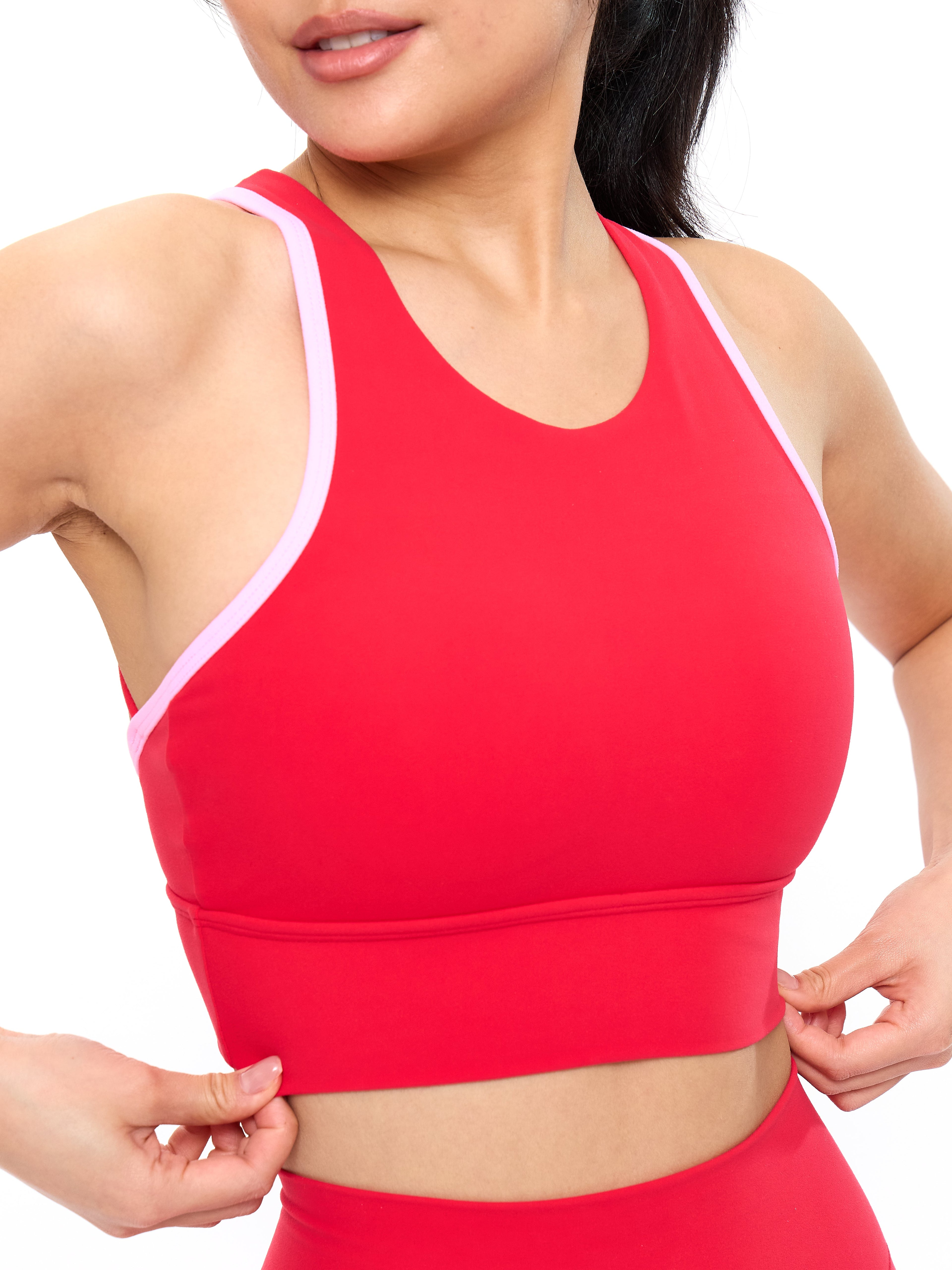 Geo Sports Bra - Salsa Red and Pink