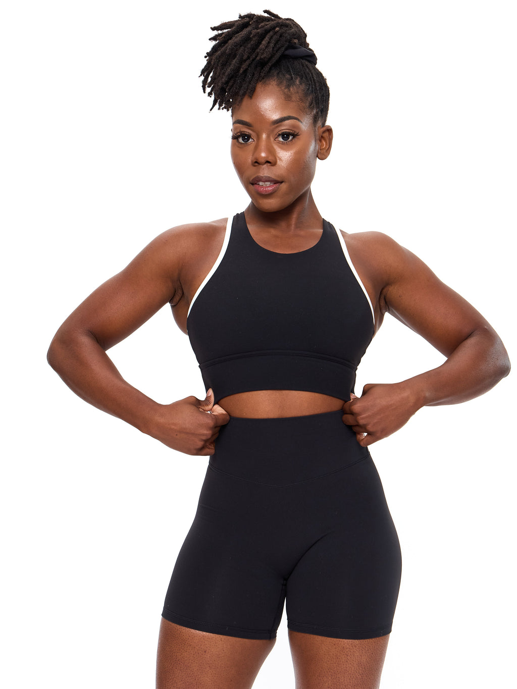 Geo Sports Bra - Onyx Black and White