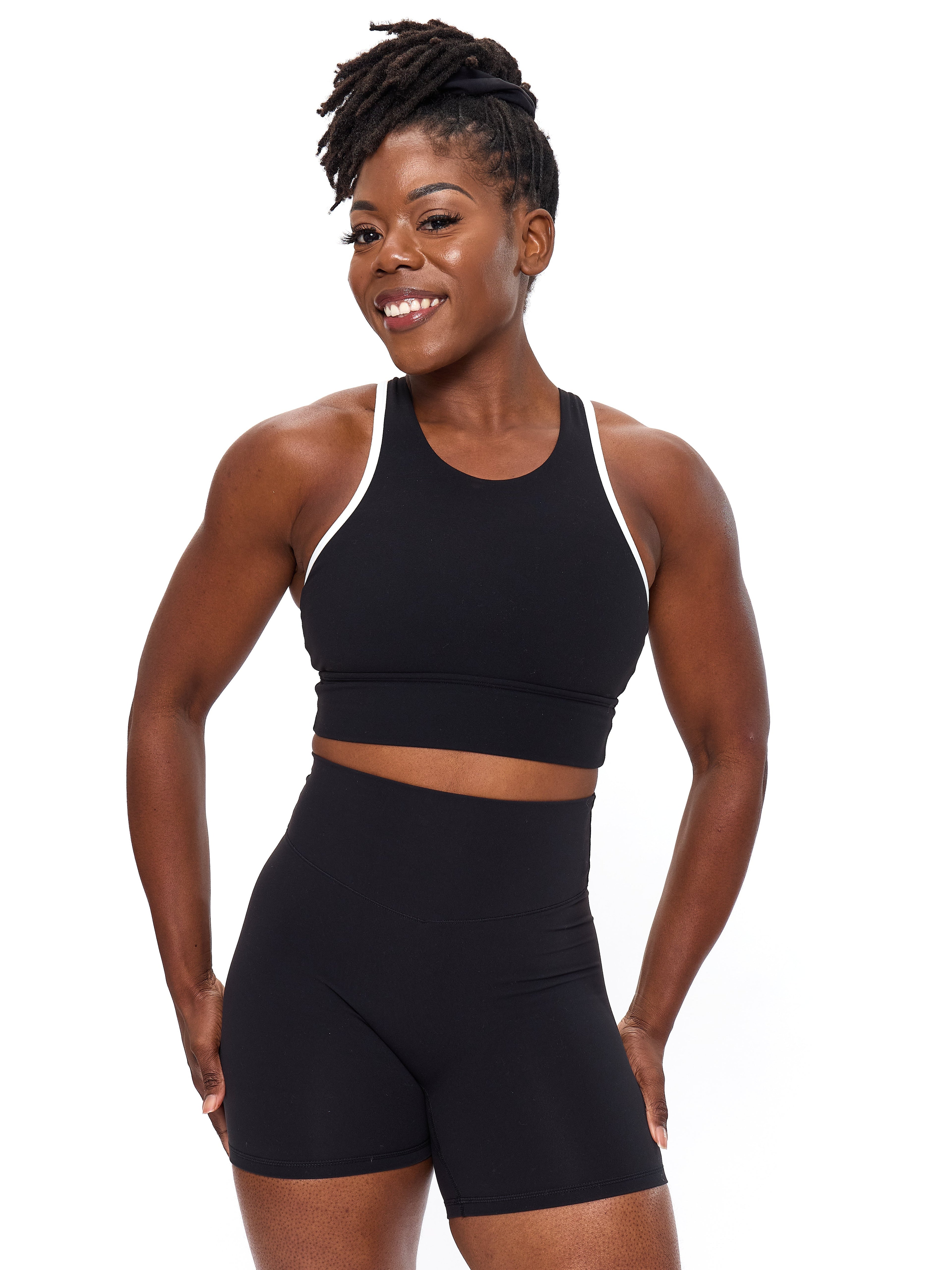 Geo Sports Bra - Onyx Black and White