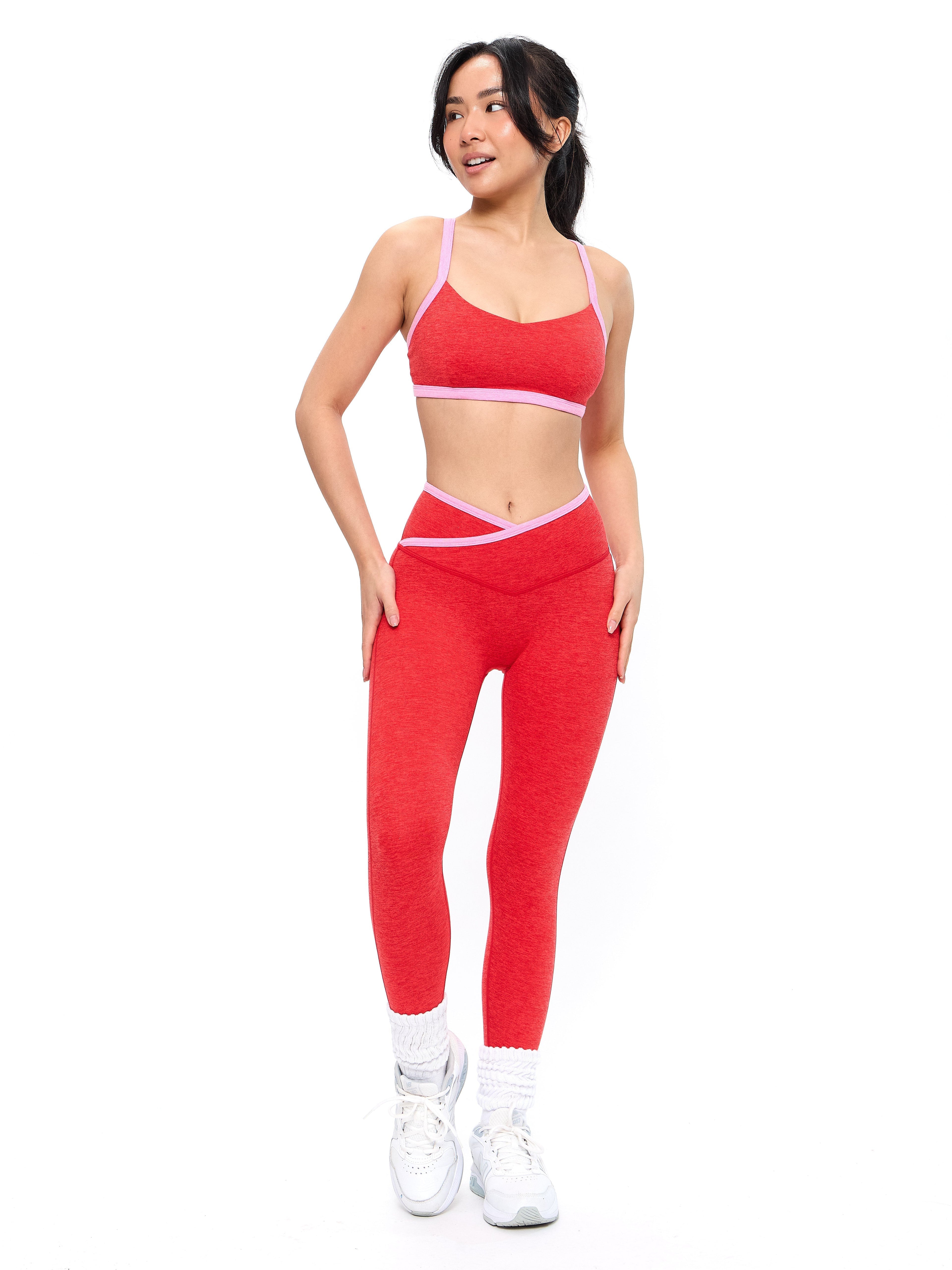 Dream Heather Contrast Sports Bra - Salsa Red