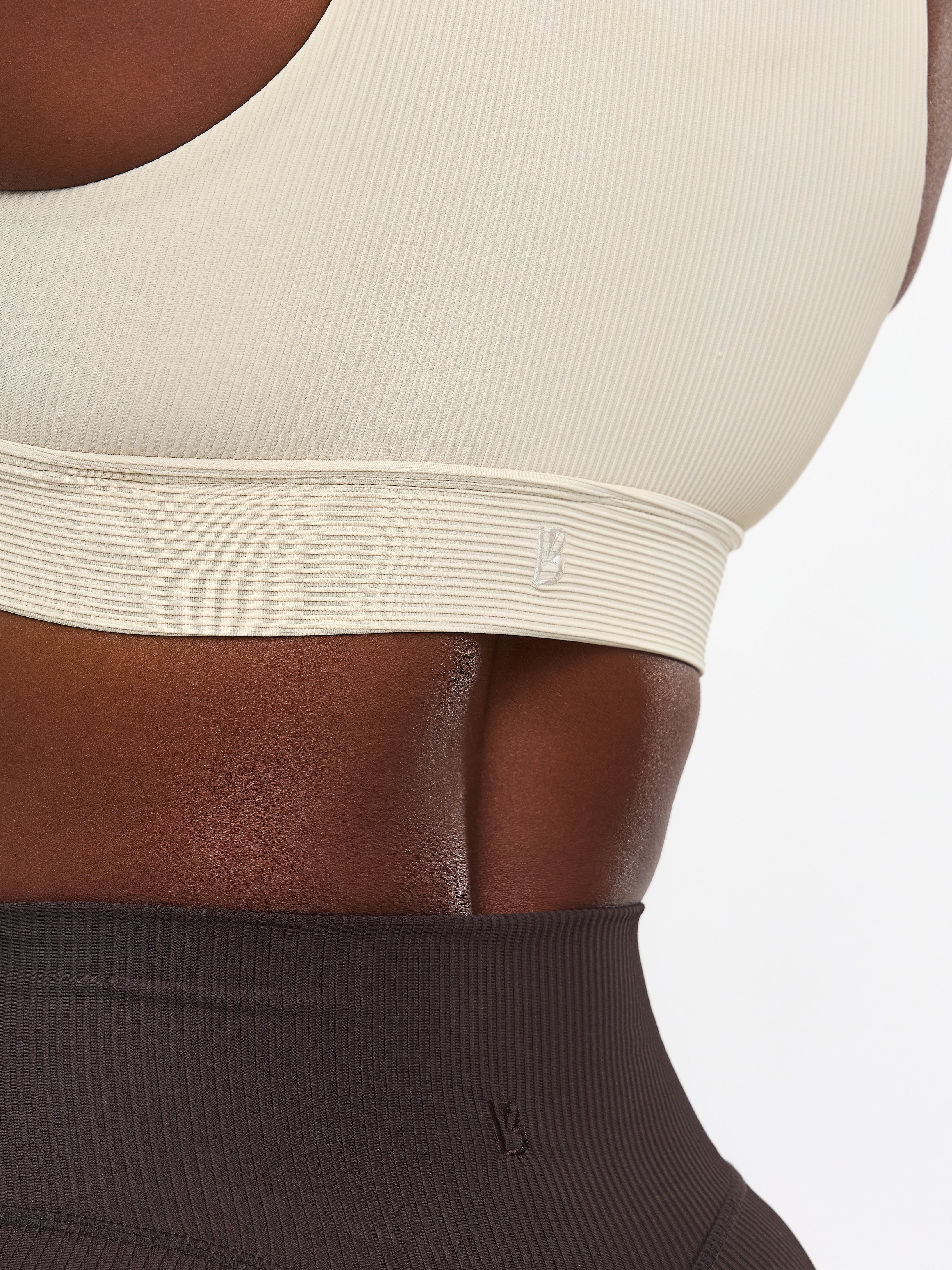 Ribbed Deep V Sports Bra - Bone