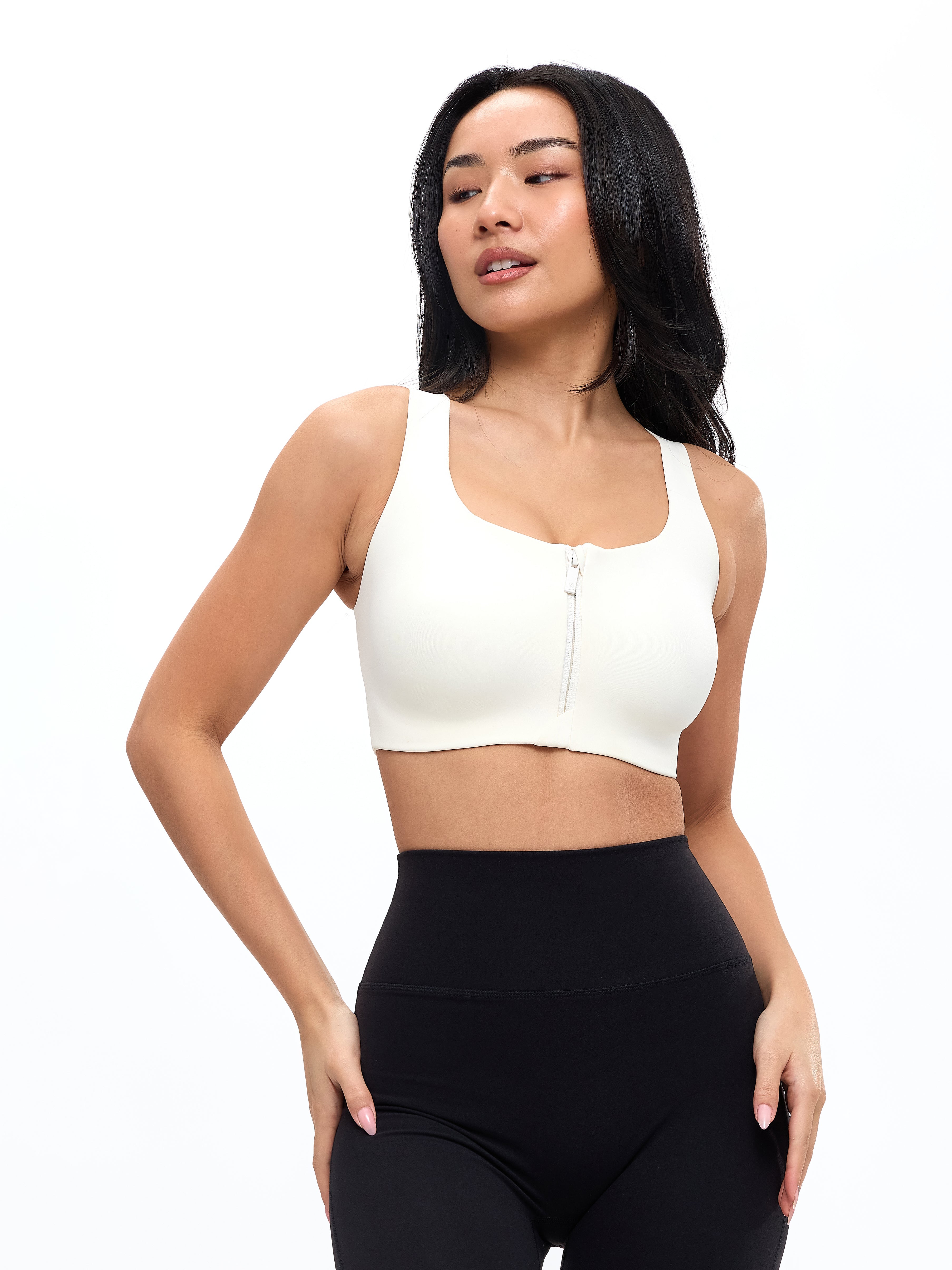 High Impact Zip Sports Bra - Ivory