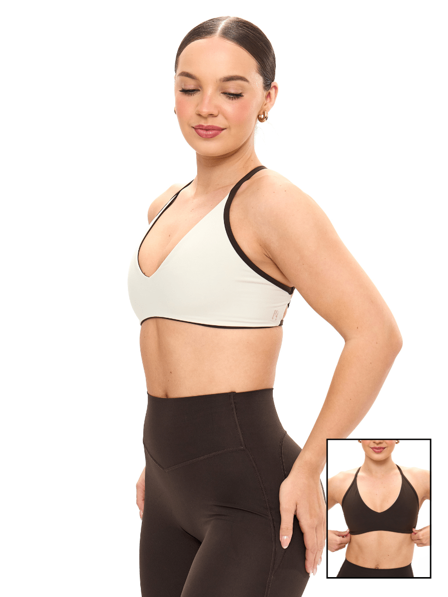 Girlfriend Reversible Sports Bra - Cold Brew and Bone